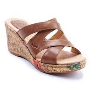 B O C 7 Leather Floral Cork Wedge Sandal